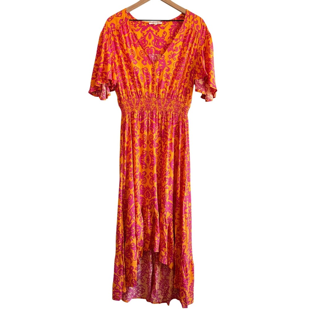 Abel The Label Maxi Dress Orange Pink Womens L Flattering‎ Boho Summer Vacay